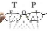 blurry images of eye chart and cler vision wearing glasses